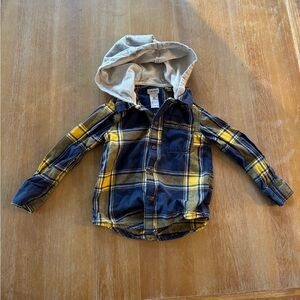 Carter's Navy and Yellow Plaid Hooded Shirt